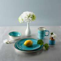 Modern style blue color glaze porcelain ceramic dinnerware type dinner plates sets stoneware