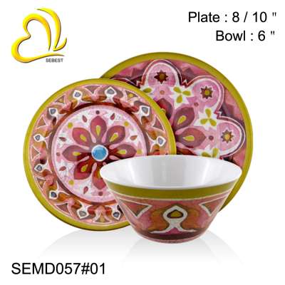 SEBEST Factory 2020 Hot selling elegant flower 100% melamine outdoor plastic hammered dinnerware set plate