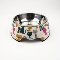 Custom Print Wholesales Plastic Melaminie Cat Food Bowl with Stainless Steel Bowl