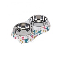 LOW MOQ Custom Print Plastic Pet Water Bowl Melamine Pet Double Dog Bowl Feeder