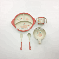 5pcs Feeding Baby Dinner Set For Kids Bamboo Fiber Dinnerware Set