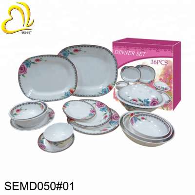 SEBEST Eco-Friendly 16pcs CE japan style elegant melamine tableware custom melamine dinnerware sets