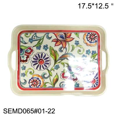 SEBEST factory  18.9 inch flower design for melamine tray Food Grade Latest Food Serving Tray melamine tableware