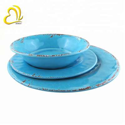 SEBEST Melamine Factory 12PCS Blue Rusting low MOQ bowl melamine plate Melamine Tableware Set