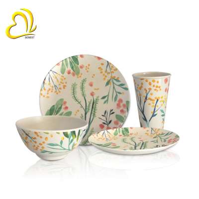 SEBEST kids include bamboo tumbler bamboo fiber plates Bamboo dinner set