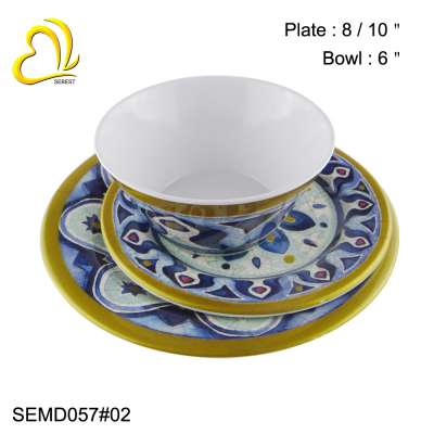 SEBEST Factory Ecofriendly wholesale price OEM melamine dinner plate set Europe postmark pattern plastic flower serving outdoor